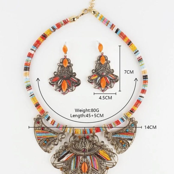 EMERY ROSE Rhinestone Decor Geometric Charm Necklace & Drop Earrings - Picture 5 of 5